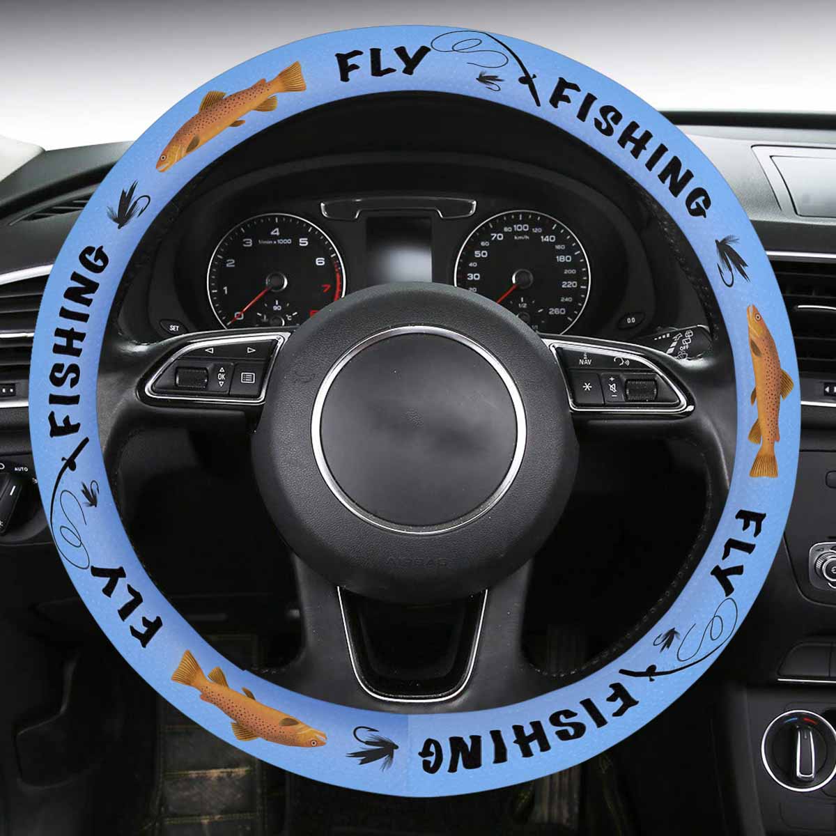 Fly Fishing Steering Wheel Cover with Anti-Slip Insert